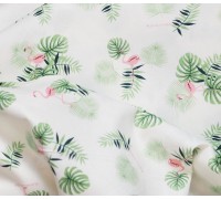 Ткань хлопок «Тропические листья и розовые фламинго», 33х80 см